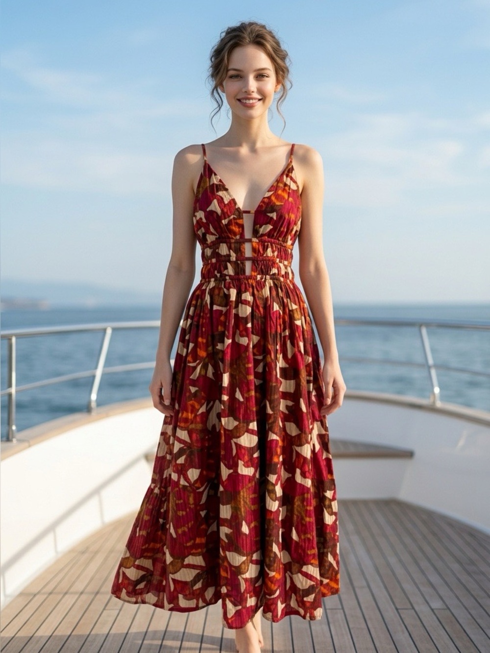 NWT Caroline Constas Floral Print Smocked Midi Dress XS Cutout Sleeveless